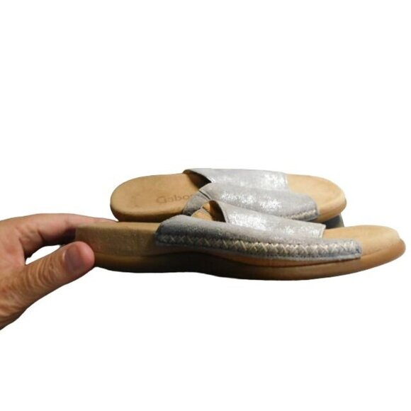 Gabor Size 36 / 5.5 US Silver Slide Comfy Boho Sandals Leather - Picture 6 of 6